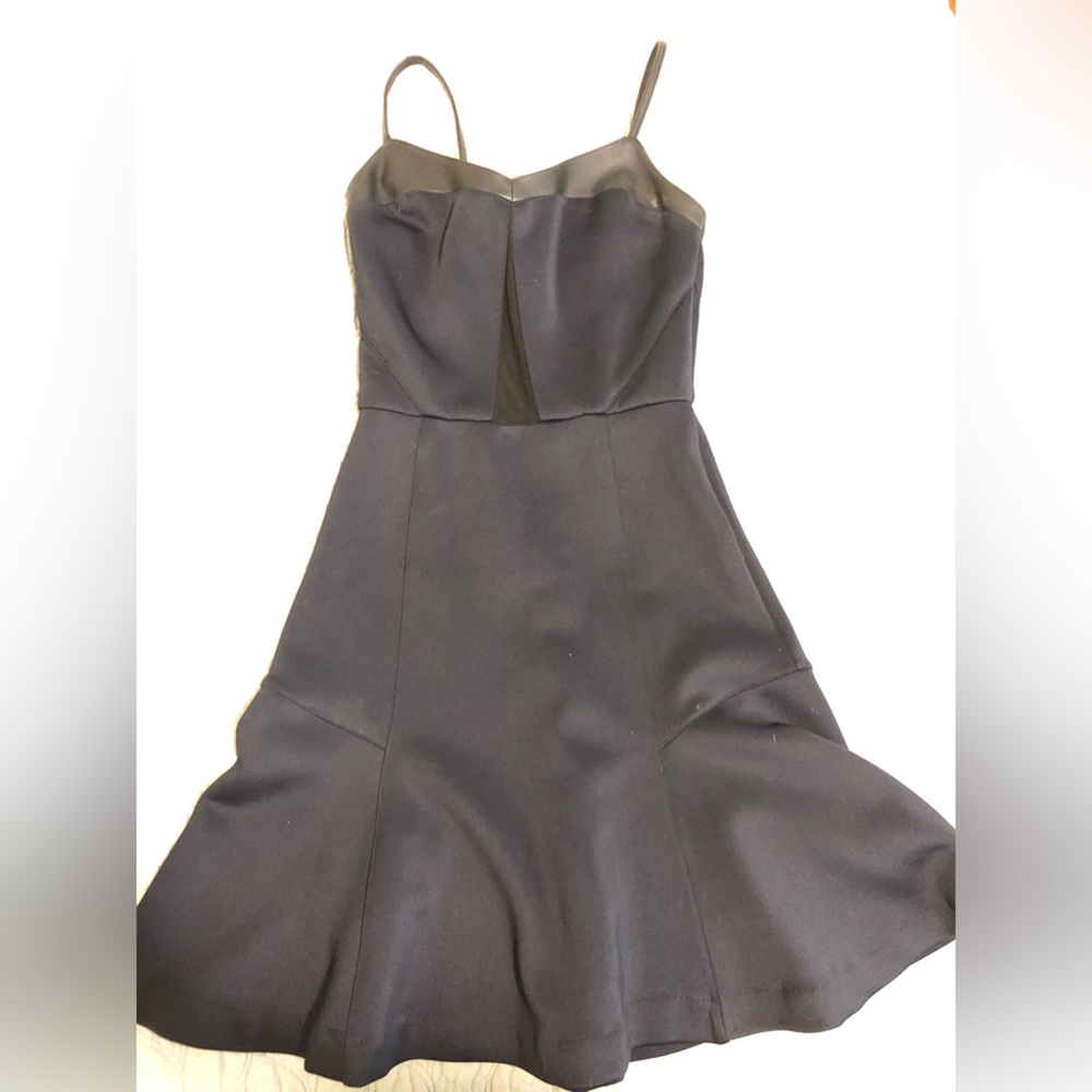 Navy blue dress with leather accent